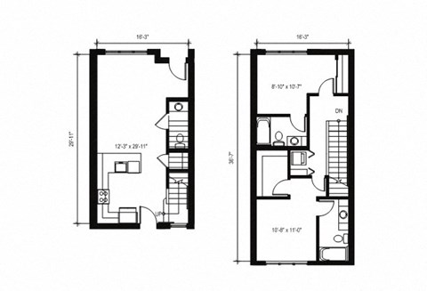 Stack House Apartments in Seattle, Washington 2x2.5 Townhome Floor Plan